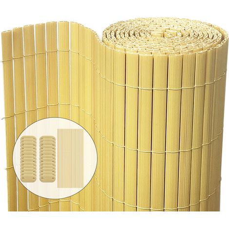 VOUNOT Cañizo PVC Doble Cara 100x300cm con Puente Reforzado, Estera PVC Valla Privacidad, Color Bambú