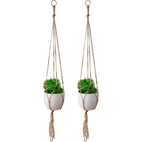 Suspension Plante Macramé - Cordon Jute Naturel - Pour Pot Fleurs Suspendu Balcon Maison Jardin - 4 Pattes - Hauteur 105 cm - 2 Pièces (1/5)