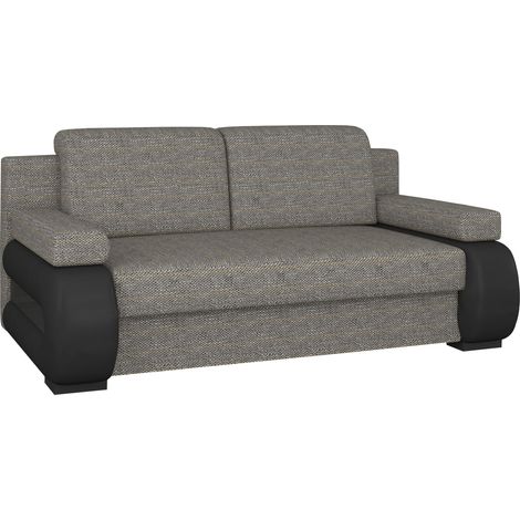 Canapé convertible 2 places tissu gris chiné et simili cuir noir Korina 202cm (1/5)