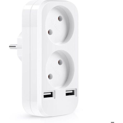 Prise double USB 5 V 2 A de type européen, adaptateur de prise, multiprise de type européen avec deux ports USB. (1/5)