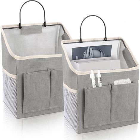 Organizador colgante de 2 piezas, bolsas de pared impermeables, cesta plegable con bolsillos, organizador colgante de 3 compartimentos para el hogar (gris) (1/5)