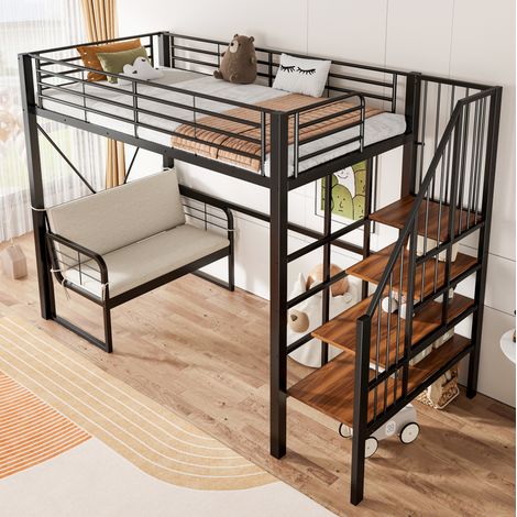 Bett Etagenbett platzsparend 90x200 Metall Schwarz OKMYHOME (1/5)
