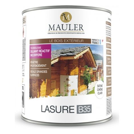 Lasure professionnelle pour bois extérieur - 1L Satiné Incolore - Protection UV et intempéries - Lasure B35 Mauler
