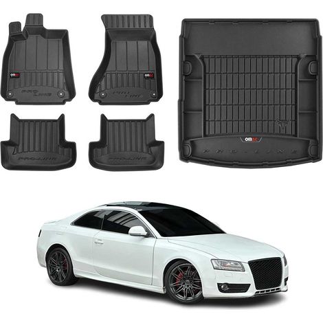 OMAC Kit Tapis de Sol et Coffre Compatible avec Audi A5 8T3 Coupé 2007-2016 Premium Noir