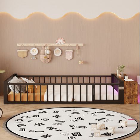 struttura letto 90x200 con vano LED sponda nero HAVRYA (1/5)