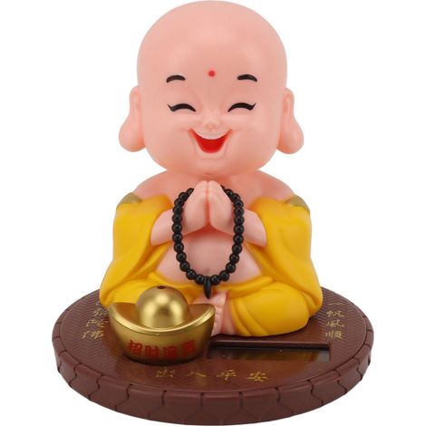Petite figurine de moine à tête oscillante, alimentée à énergie solaire, pour bureau, fenêtre, tableau de bord de voiture, maison, restaurant, hôtel, café, jaune (1/5)