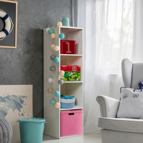 Wooden 4 Cube Storage Shelf Organizer Bookcase Cabinet Bookshelf for Home, Office, Bedroom, Living Room, 9-Cube, White (1/5)
