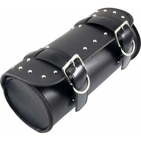 Sacoche de selle de moto universelle, sac à outils étanche en cuir PU de moto, sac de rangement rond, noir (1/4)