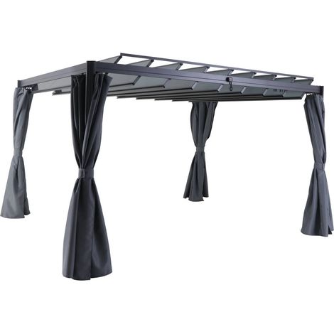 Hesperide – Jeu de 4 rideaux latéraux en polyester 330 x 215 cm – Opaque gris pour tonnelle Belize 3 x 3,8 m – Protection contre les intempéries