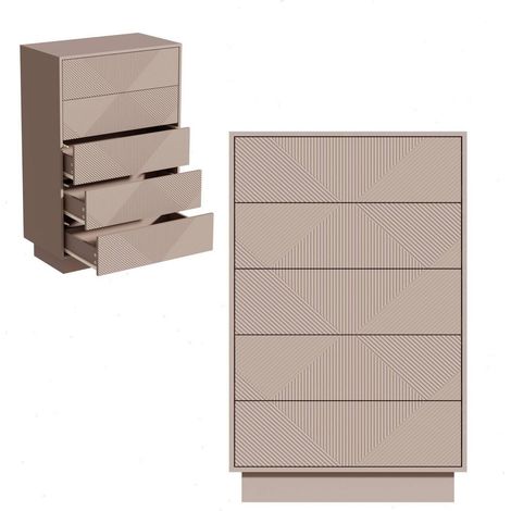 Kommode mit 5 Schubladen, Push-to-Open, Moka, 60x33,5x94cm (1/5)