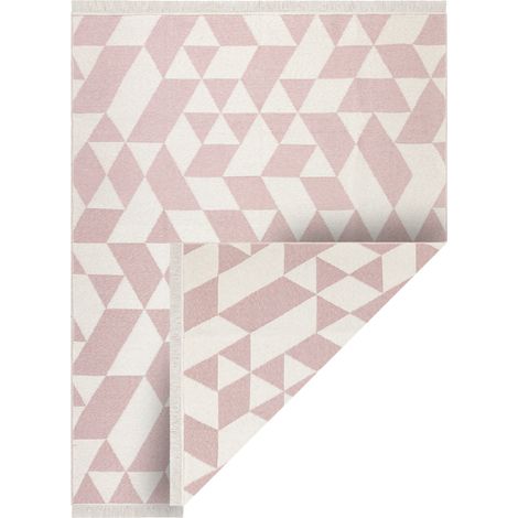 Teppich TWIN 22992 geometrisch, Baumwolle, doppelseitig, Ökologische Fransen - rosa / creme pink 100x200 cm