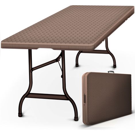 tillvex Tavolo da giardino pieghevole in rattan, 180x75cm, marrone Tavolo da buffet con maniglia per il trasporto Tavolo pieghevole per giardino, terrazza e balcone Tavolo da campeggio per 6 person (1/5)
