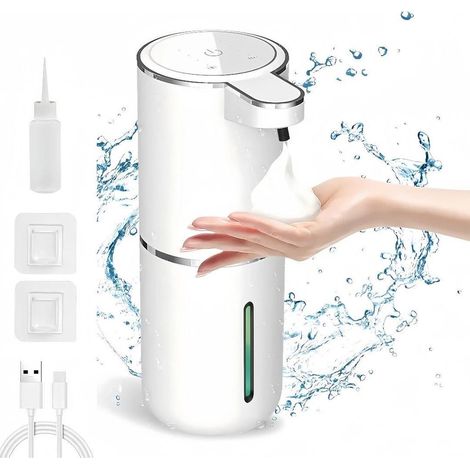 Automatischer Seifenspender mit Infrarotsensor, 380 ml Fassungsvermögen, 4 einstellbare Geschwindigkeiten, elektrischer Seifenspender, USB-aufladbar, IPX5 wasserdicht, weißer Schaumspender.