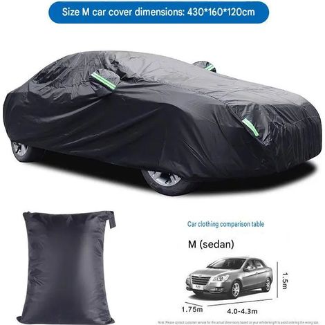 Autoabdeckung, schwarz 190T, silberfarbenes Gewebe, Schutz vor Staub, Regen und Sonne, Schutzhülle fürs Auto (Größe S) (1/5)