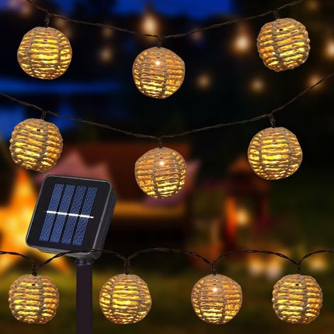 10 Pièces Guirlande Lumineuse LED Solaire pour Extérieur, Lampe Solaire LED en Osier, Guirlande Lumineuse Solaire pour Extérieur, Lampions Extérieurs Résistants aux Intempéries IP67, Guirlande (1/5)