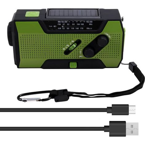 Radio de Secours à Manivelle avec Chargeur Solaire, Lampe LED et SOS, 5000 mAh Batterie, FM/AM, Portative (1/5)