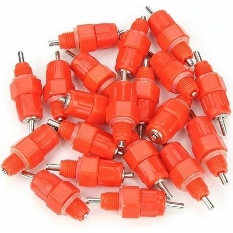 20 bebederos automáticos de pezón para pollos, aves de corral, pollos, patos, dispensador de agua, estilo tornillo, equipo de alimentación para ganado, color rojo (1/4)
