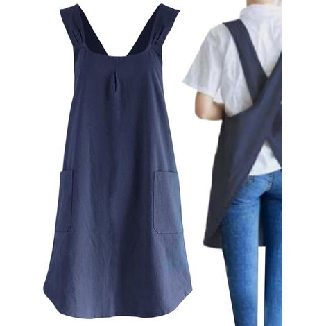 Grembiuli incrociati da donna con tasche, grembiule in morbido cotone e lino con due tasche laterali, grembiule incrociato per dipingere, grembiuli multifunzionali per cucinare, dipingere, giardinaggi (1/5)