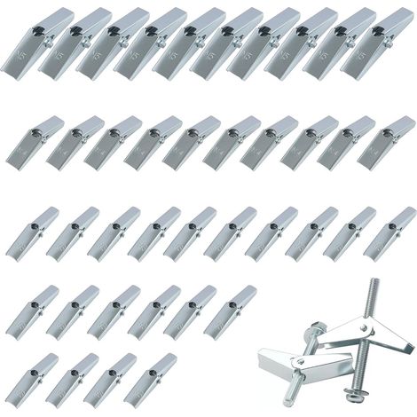 40 Pcs Plasterboard Fixings Hollow Wall Anchors, M3 M4 M5 Expansion Anchors 40 mm Length Without Screws for Plaster Board Wall Fixing Drywall Installation, Heavy Duty Hollow Wall Fixings for Home DIY (1/5)