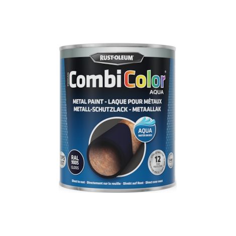Peinture anti-rouille CombiColor Aqua - noir RAL 9005 brillant - 750 mL - RUST-OLEUM (1/3)
