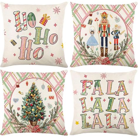4 Pièces Housse de Coussin de Noel 45x45cm, Housse Coussin Canape en Lin, Decoration de Noel Interieur Shabby Chic, Coussins Decoratifs pour Canapes (1/5)