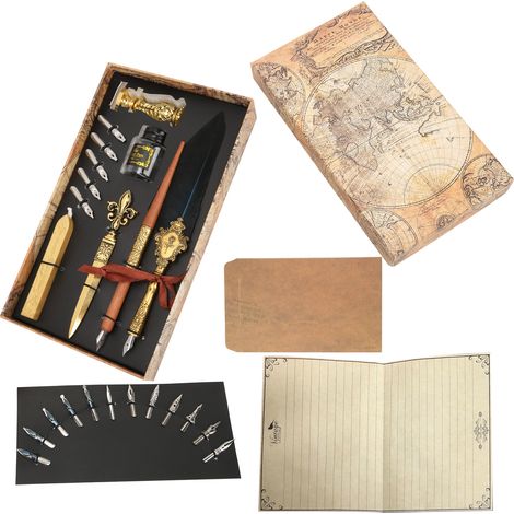 Feather Pen Set Retro British Creativity Writing Suit for Business Couple Elder Teacher GiftNavy (1/5)