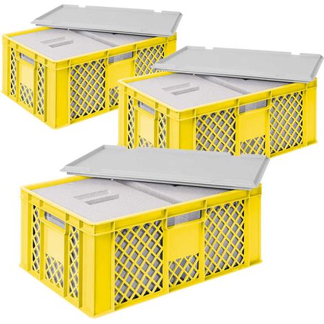 BRB 3x 2 Thermoboxen in Stapelkorb mit Deckel, LxBxH 600x400x240 mm, EPS, gelb (1/2)