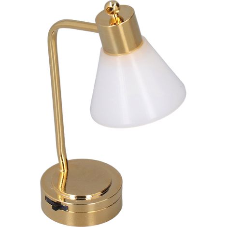 Lampe de table miniature dorée et blanche LED pour maison de poupée échelle 1:12, métal micro, luminaire de poupée (1/5)