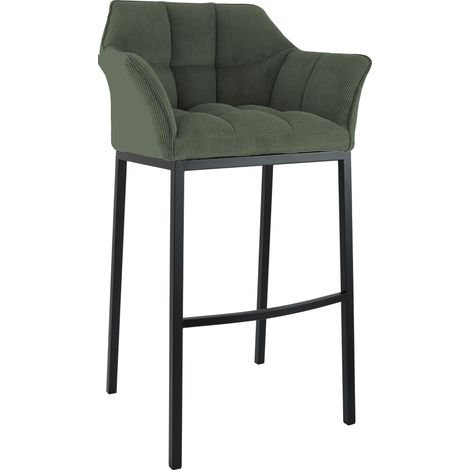 Sgabello da bar Damaso Cord con struttura a quattro gambe verde nero