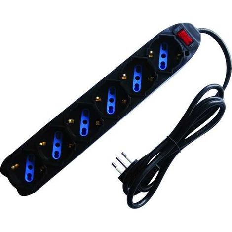Vigor-Blinky Multipresa 6 Prese con Interruttore Schuko Bipasso 90‹ Nero 16A