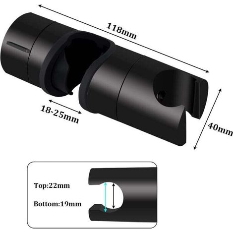 Support douche - Universel Support Pommeau de Douche Noir Pour Barre de Douche 18-25 mm - ABS Massif épaissir - Version Améliorée - Noir Mat (1/4)