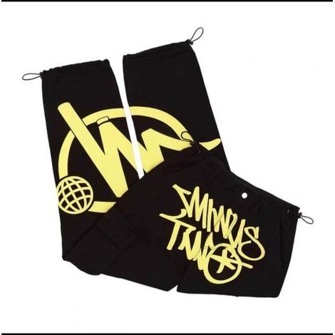 Pantalon cargo Minus Two taille S noir et jaune, sweat à poches, taille haute, coupe décontractée, noir-jaune (1/5)