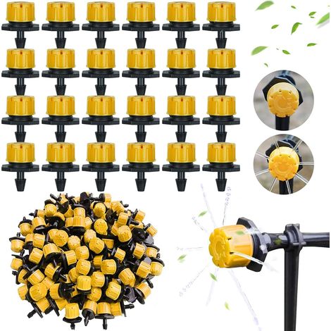 200 pezzi di gocciolatori per irrigazione da 1/4", gocciolatori regolabili per piante, giardino, serra, orto, prato, giallo