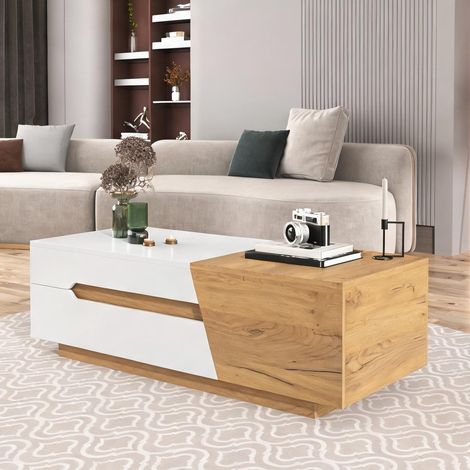 Table basse coloris natural blanc en MDF 120 x 50 x 37,5 cm (1/5)
