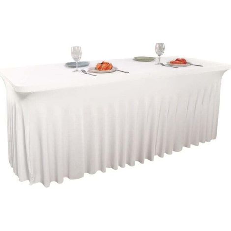 Stretch Rectangular Table Cover 1.8m Elastane Open Back for Wedding Party Patio White (1/4)