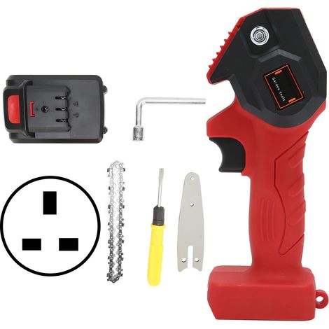 Mini tronçonneuse électrique portative FYD-001 rouge, scie de jardin rechargeable à main, prise UK 110-240V AC, pour élagage et taille. (1/5)