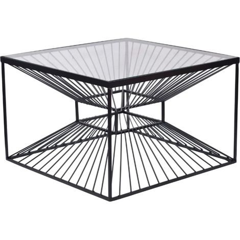 Mesa baja KOSMOS 60 cm en metal negro y vidrio templado - efecto ilusión óptica (1/5)