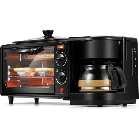 Machine petit-déjeuner 3 en 1, mini-four, cafetière et grille-pain électrique, appareil multifonction compact pour cuisine et matin (1/5)