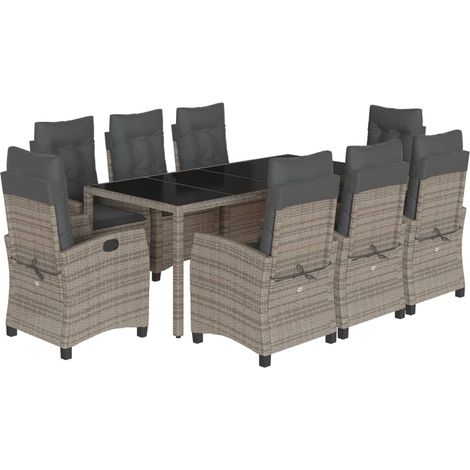 Maison Exclusive - Set da Pranzo da Giardino 9 pz con Cuscini in Polyrattan Grigio (1/5)
