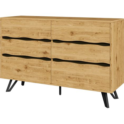Credenza moderna con 6 cassetti in effetto legno e gambe in metallo nero 120 x 40 x 75,5 cm (1/5)