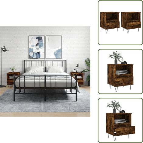Mesita de noche con cajón - vidaXL Mesitas noche 2 uds madera ingeniería roble ahumado 40x35x50 cm - Mesita de noche para dormitorio