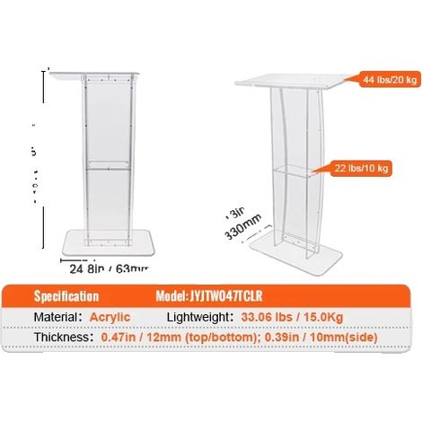 Podium, Design en acrylique transparent, Étagère de rangement incluse, Blanc (1/2)