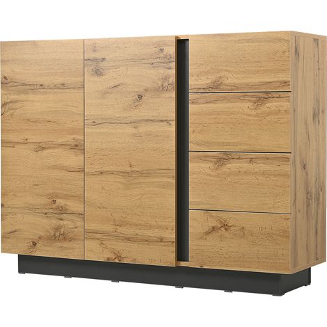 Credenza con 4 cassetti e 2 ante naturale e nera 120 x 35,5 x 90,5 cm (1/5)