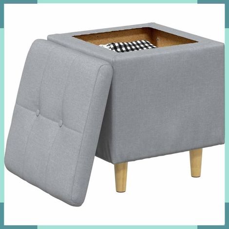 Ottomane avec rangement - 876803 - Gris clair - Tissu capitonné - 40 x 40 x 45 cm (1/5)