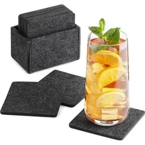 SABIR Sous-verre en feutre square pour verres - Lot de 8 boîte incl. - dessous de verre design gris pour boissons, tasses, bar, verre - Sous-verre en feutre de table Premium (1/5)