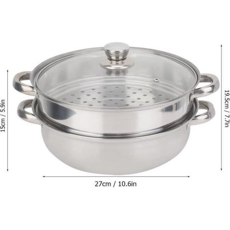 Cuiseur Vapeur - HB010 - Acier Inoxydable - 2 Couches - 27 cm - Compatible Induction (1/4)