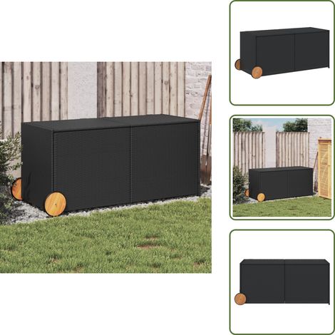 The Living Store Boîte de rangement de jardin et roues noir 283L résine tressée - Boîte De Rangement Jardin - Coffre De Jardin - Rangement Extérieur - Résine Tressée - Polyrotan