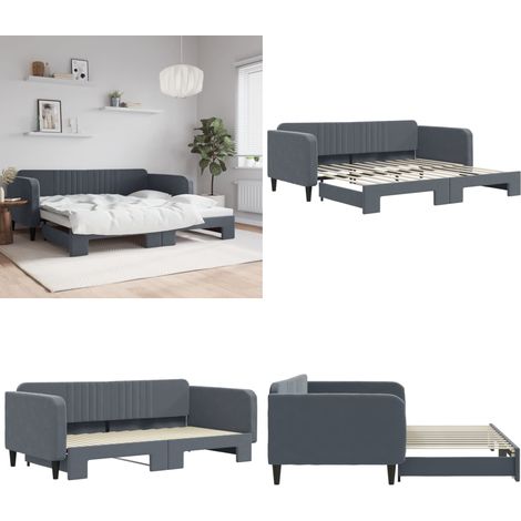 vidaXL Tagesbett Ausziehbar Dunkelgrau 100x200 cm Samt (1/5)