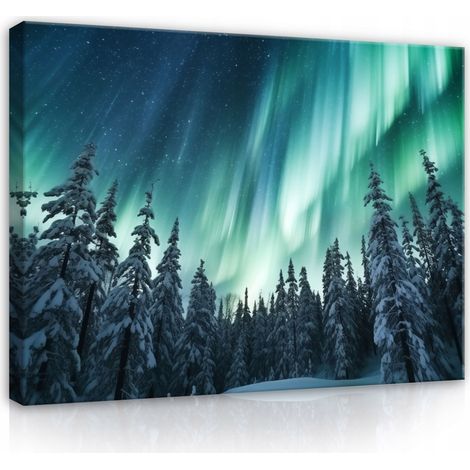 tableau aurore fort turquoise nature nuit sur toile mur chambre salon 120x80 (1/3)