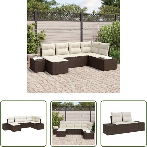 vidaXL Canapé poly rattan - Ensemble de canapé de jardin 6 pcs Marron et Crème polyrotin (1/5)